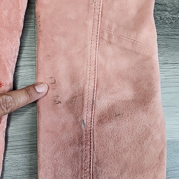 DIALOGUE RARE PINK 100% GENUINE LEATHER / SUEDE BLAZER FLOWERED JACKET SIZE S - Picture 8 of 8